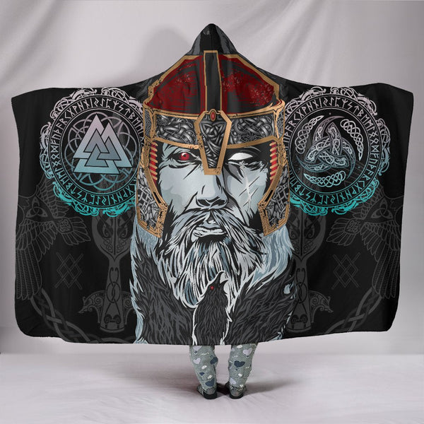 Viking Hooded Blanket Odin Valknut and Triple Horn