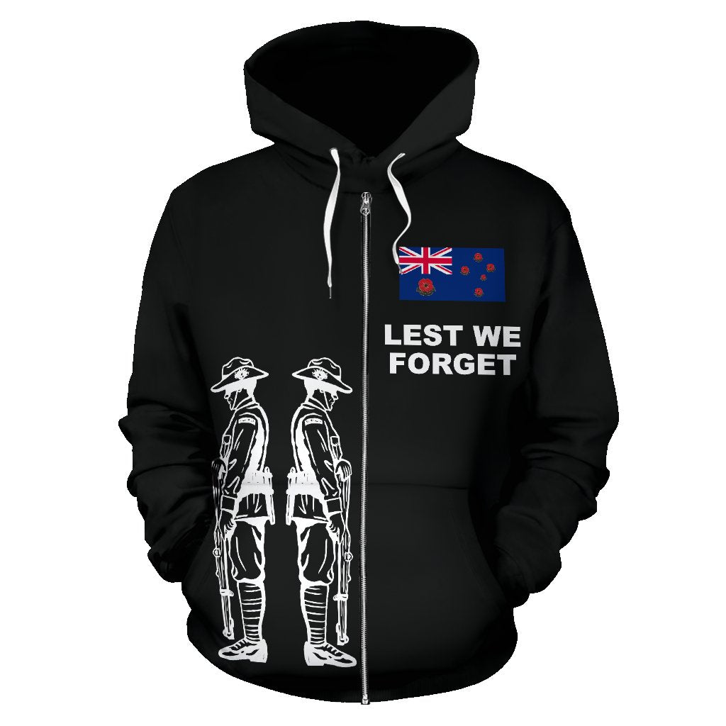 New Zealand Zip Hoodie - Anzac Day Lest We Forget