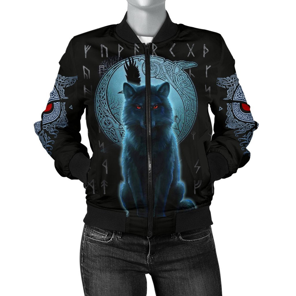 Viking Bomber Jacket Fenrir Viking Wolf And Moon Ver02