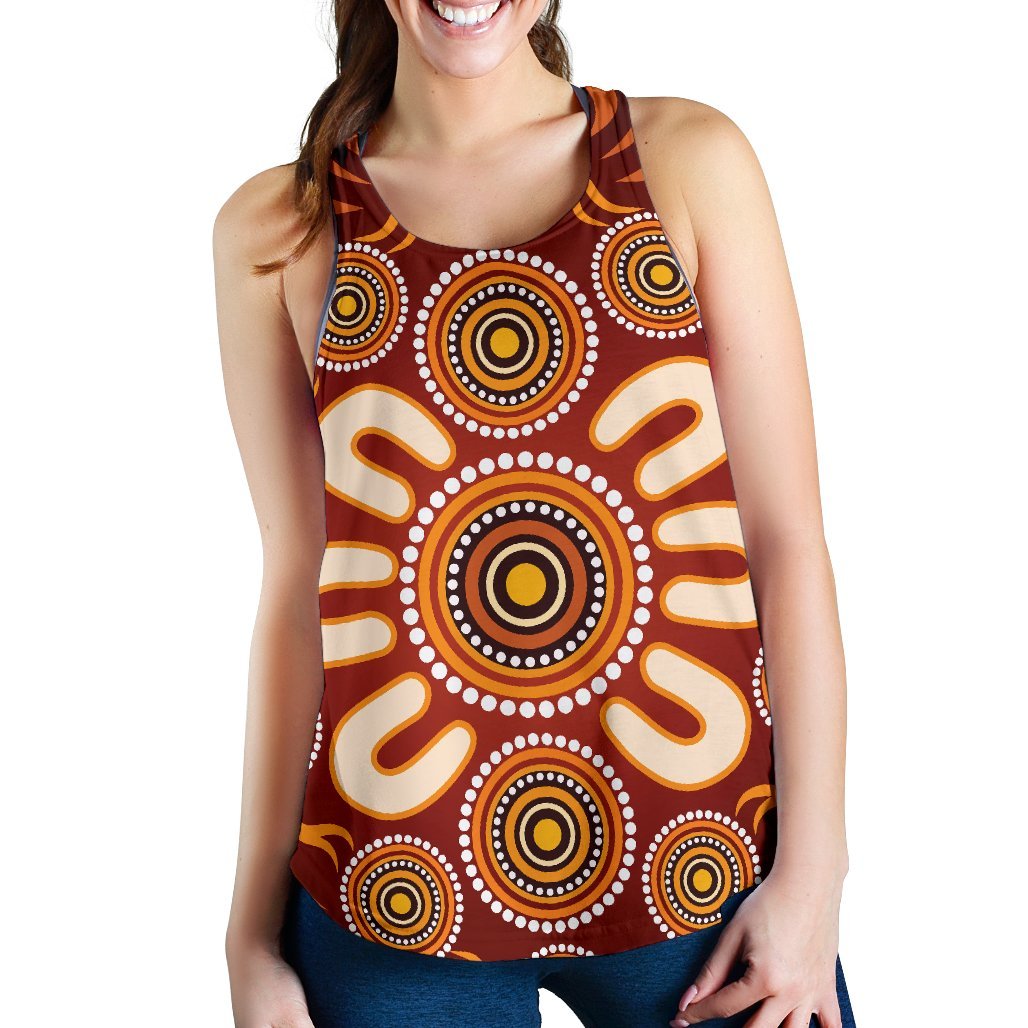 Aboriginal Women's Racerback Tank - Circle Flowers Patterns Ver02