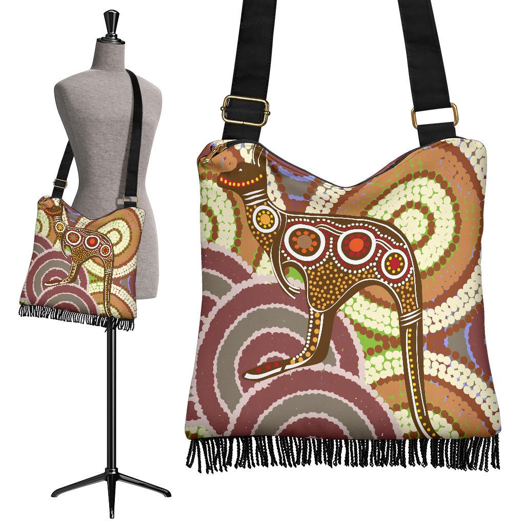 Crossbody Boho Handbags - Aboriginal Dot Painting Bag Kangaroo