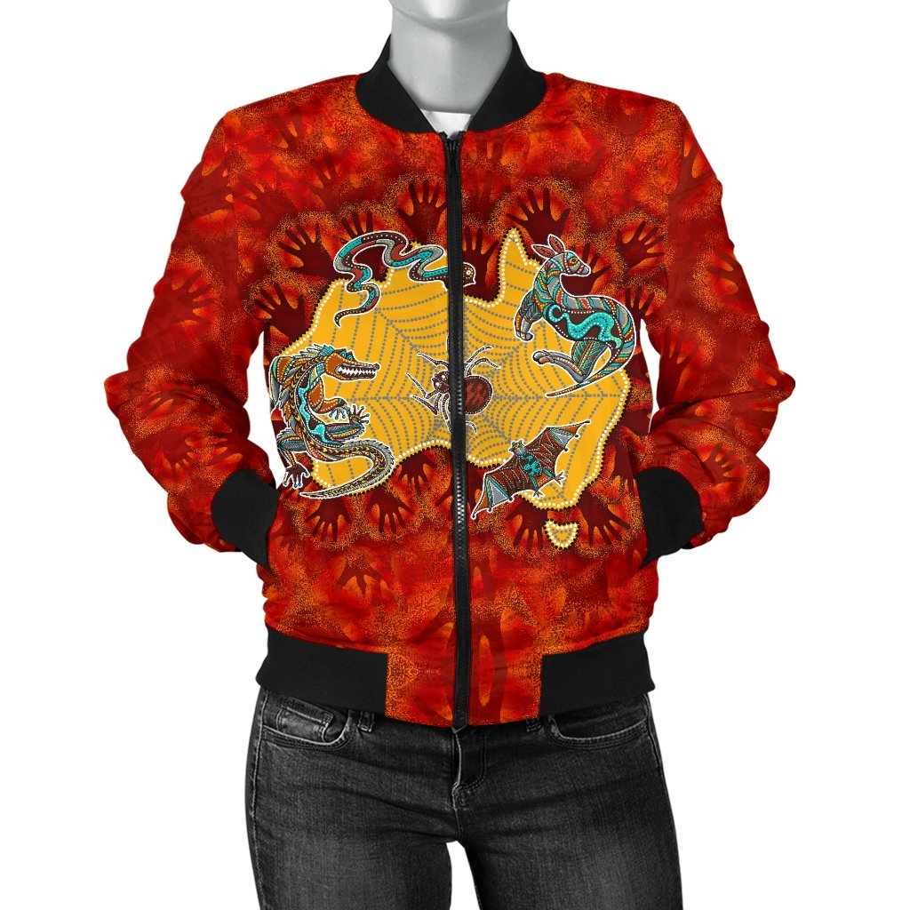 Aboriginal Bomber Jacket - Australia Map Hand Patterns Spider Web