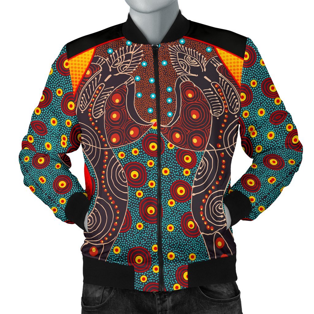 Men Bomber Jacket - Aboriginal Sublimation Dot Pattern Style (Red)