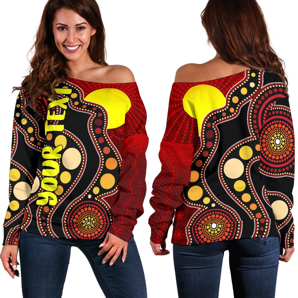 (Custom) Women's Off Shoulder Sweater Australia Aboriginal Lives Matter Flag