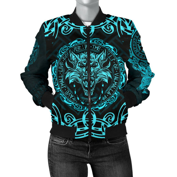 Viking Bomber Jacket Fenrir Viking Cyan 3D Style Ver02