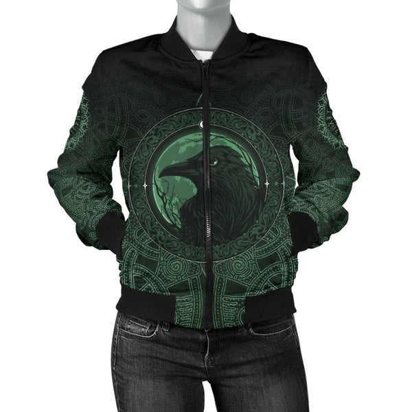 Viking Bomber Jacket Ethnic Odin Raven Green Style Ver02