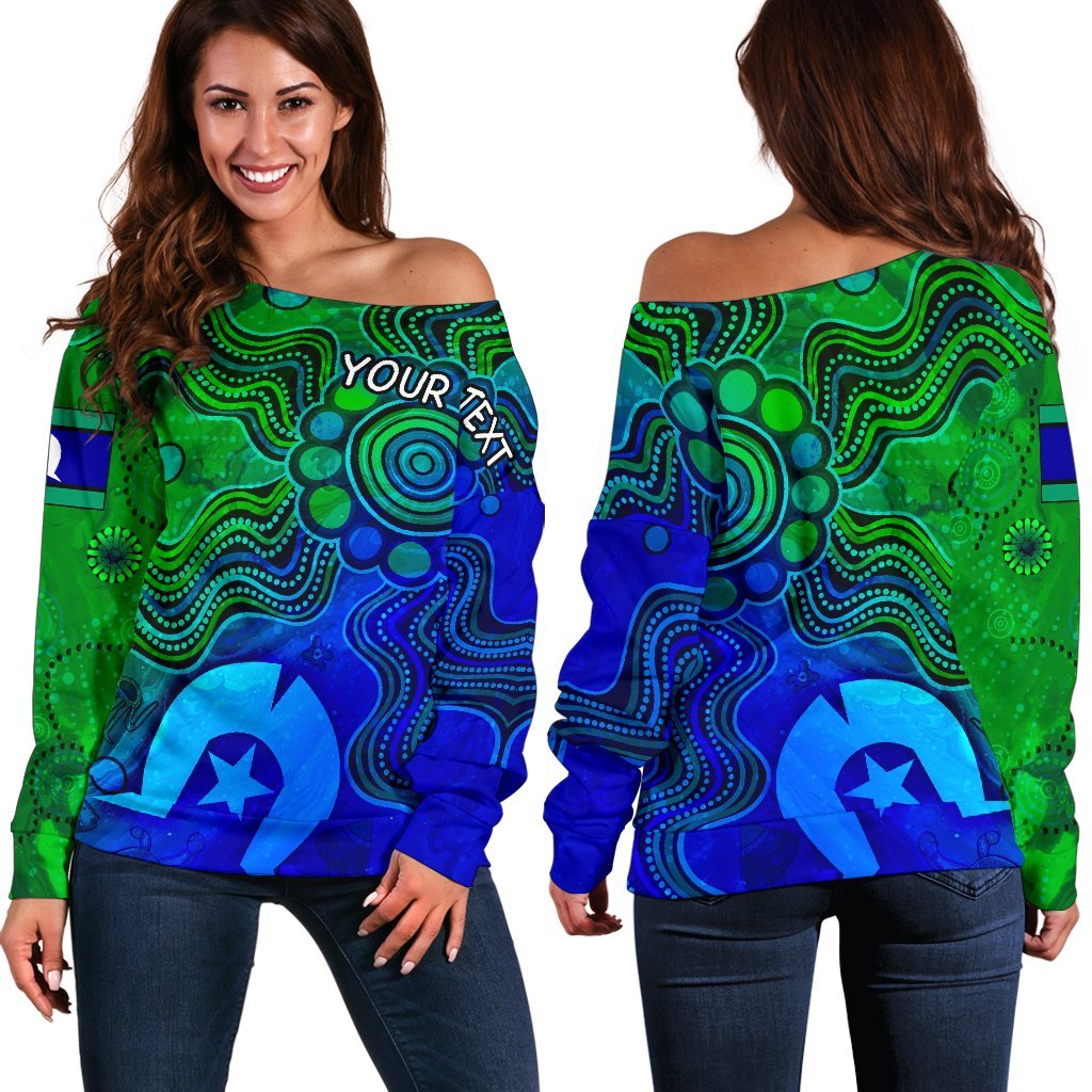 (Custom) Aboriginal Women's Off Shoulder Sweater, Torres Strait Islands Flag