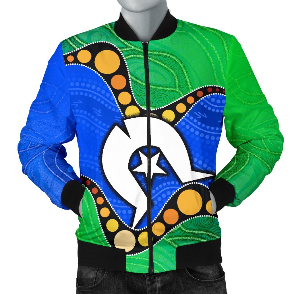 Torres Strait Islands Men Bomber Jacket - Flag with Aboriginal Patterns