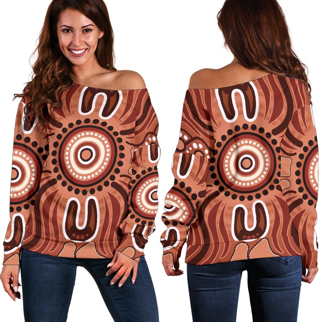 Aboriginal Women's Off Shoulder Sweater - Indigenous Art Patterns Ver02