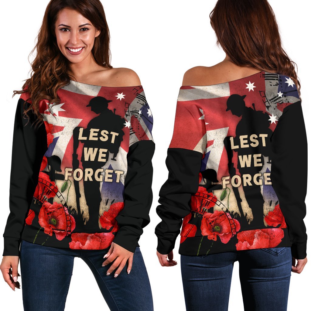 Anzac Women's Off Shoulder Sweater - A Day We Will Never Forget