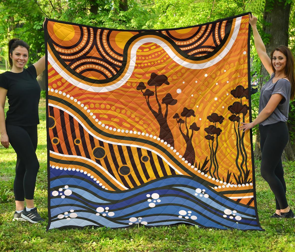 Aboriginal Premium Quilt - Boab Tree Dot Painting Art Vero2