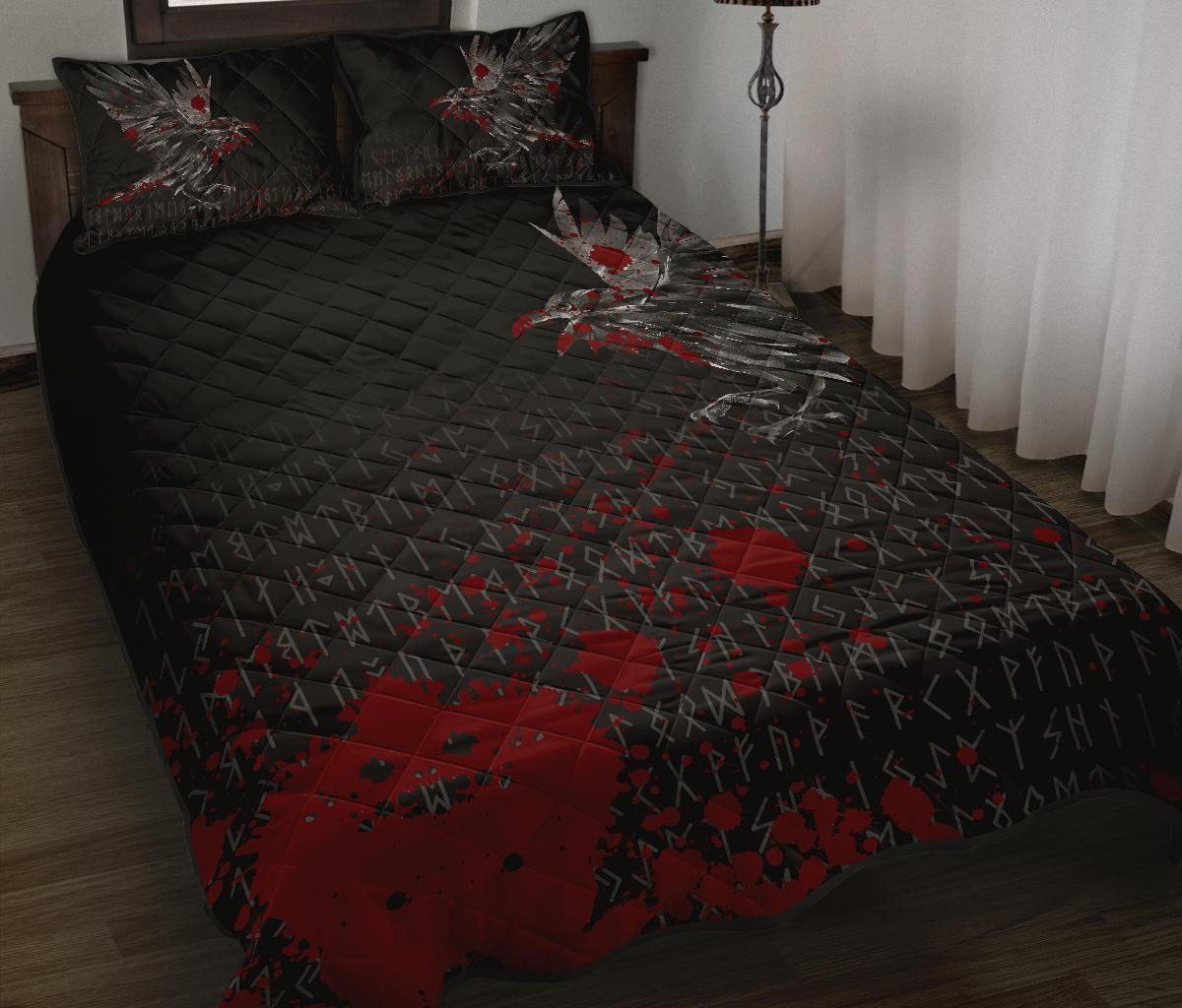 Viking Quilt Bedding Set The Raven Of Odin Rune Blood