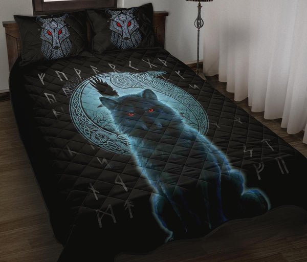 Viking Quilt Bedding Set Fenrir Viking Wolf And Moon