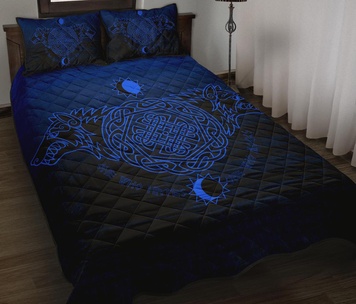 Viking Quilt Bedding Set Skoll And Hati Blue