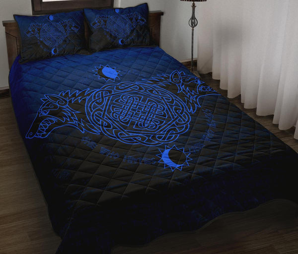 Viking Quilt Bedding Set Skoll And Hati Blue