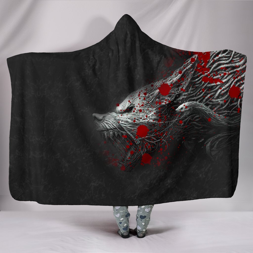 Viking Hooded Blanket Fenrir Blood