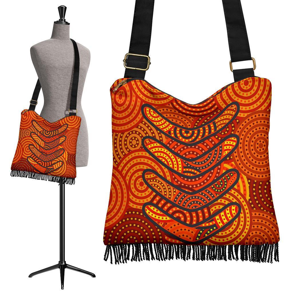 Aboriginal Boho Handbag - Aboriginal Boomerangs And Dot Circle