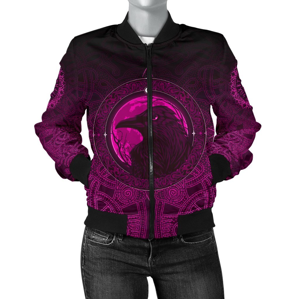 Viking Bomber Jacket Ethnic Odin Raven Pink Style Ver01