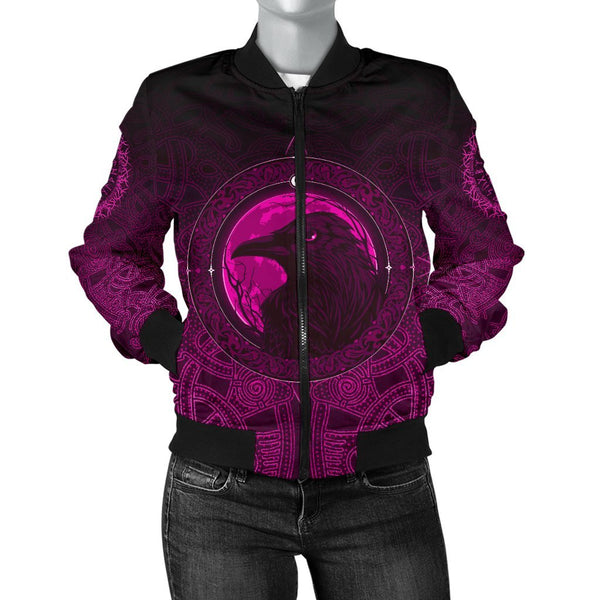 Viking Bomber Jacket Ethnic Odin Raven Pink Style Ver01