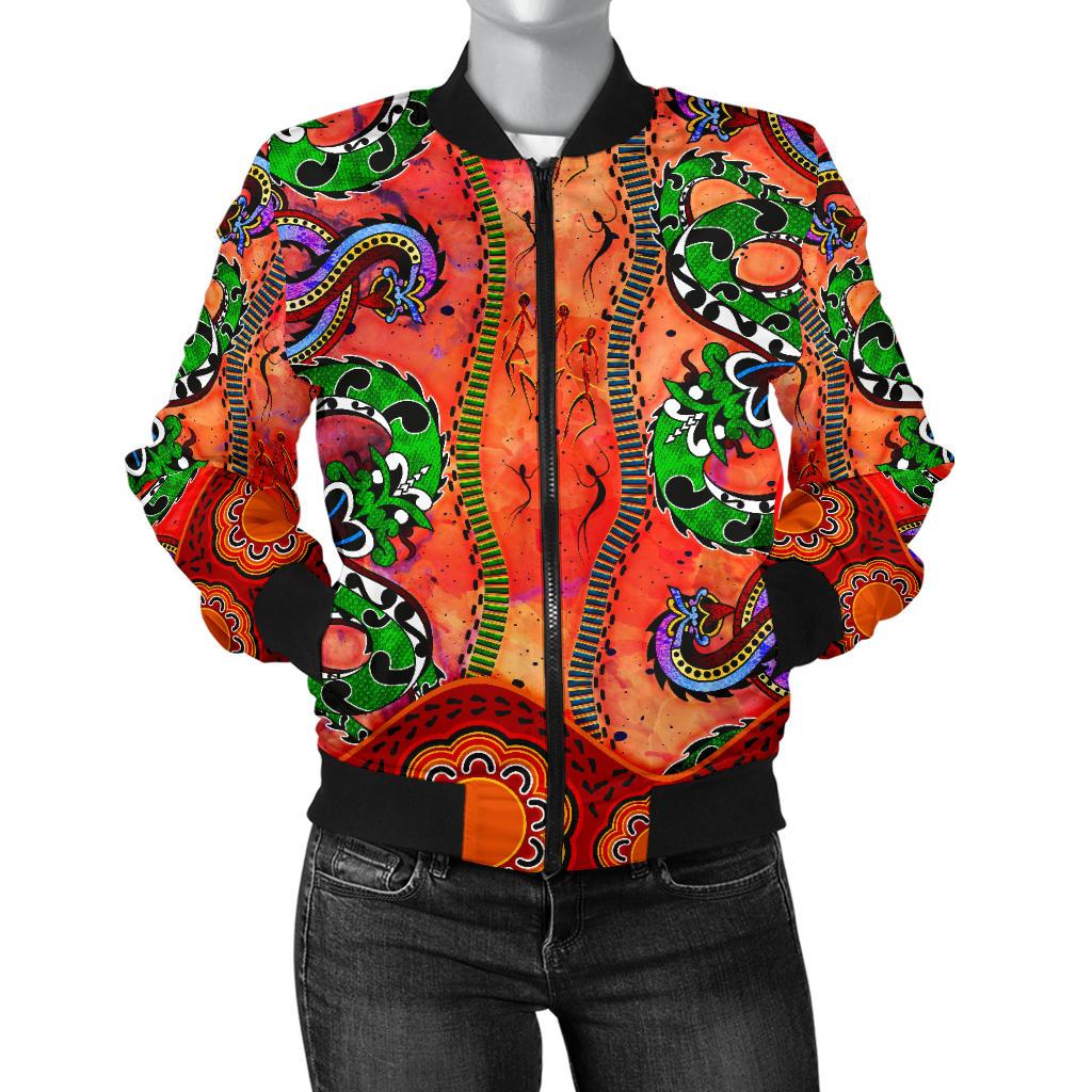 Aboriginal Bomber Jacket - Aussie Indigenous Patterns Orange