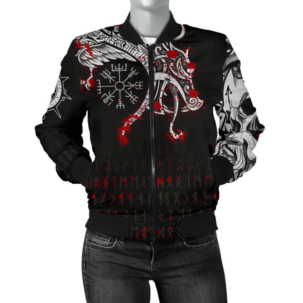 Viking Bomber Jacket Dragon and Vegvisir Blood Tattoo Style Ver01