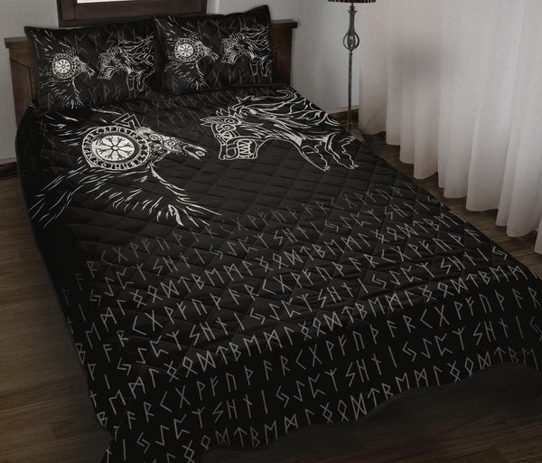 Viking Quilt Bedding Set Raven and Wolf Special Tattoo