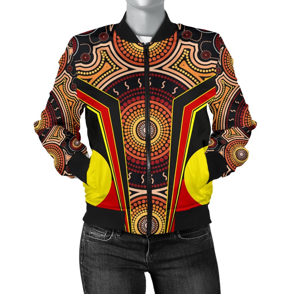 Women Bomber Jacket - Aboriginal With Dot Painting Art