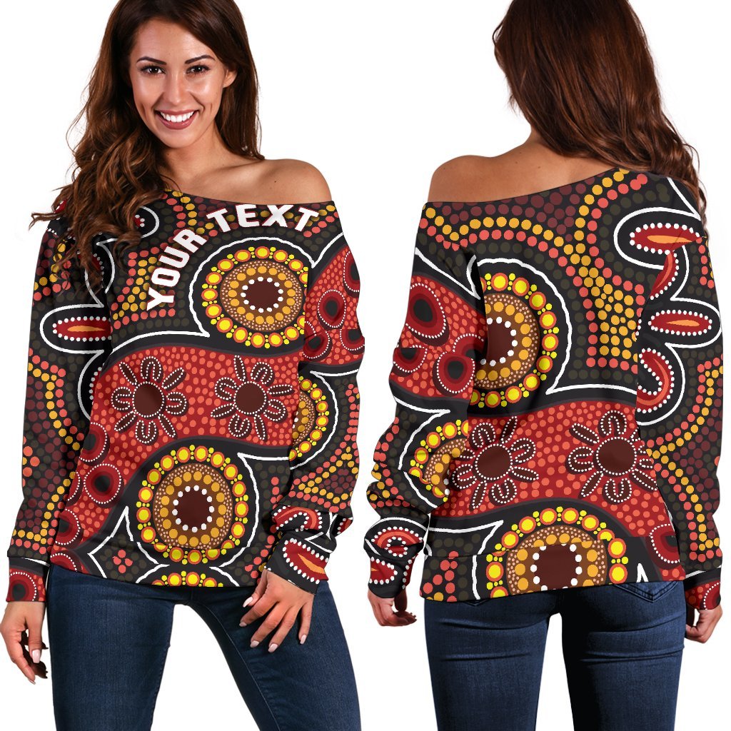 (Custom) Aboriginal Women's Off Shoulder Sweater - Indigenous Circle Dot Painting Style
