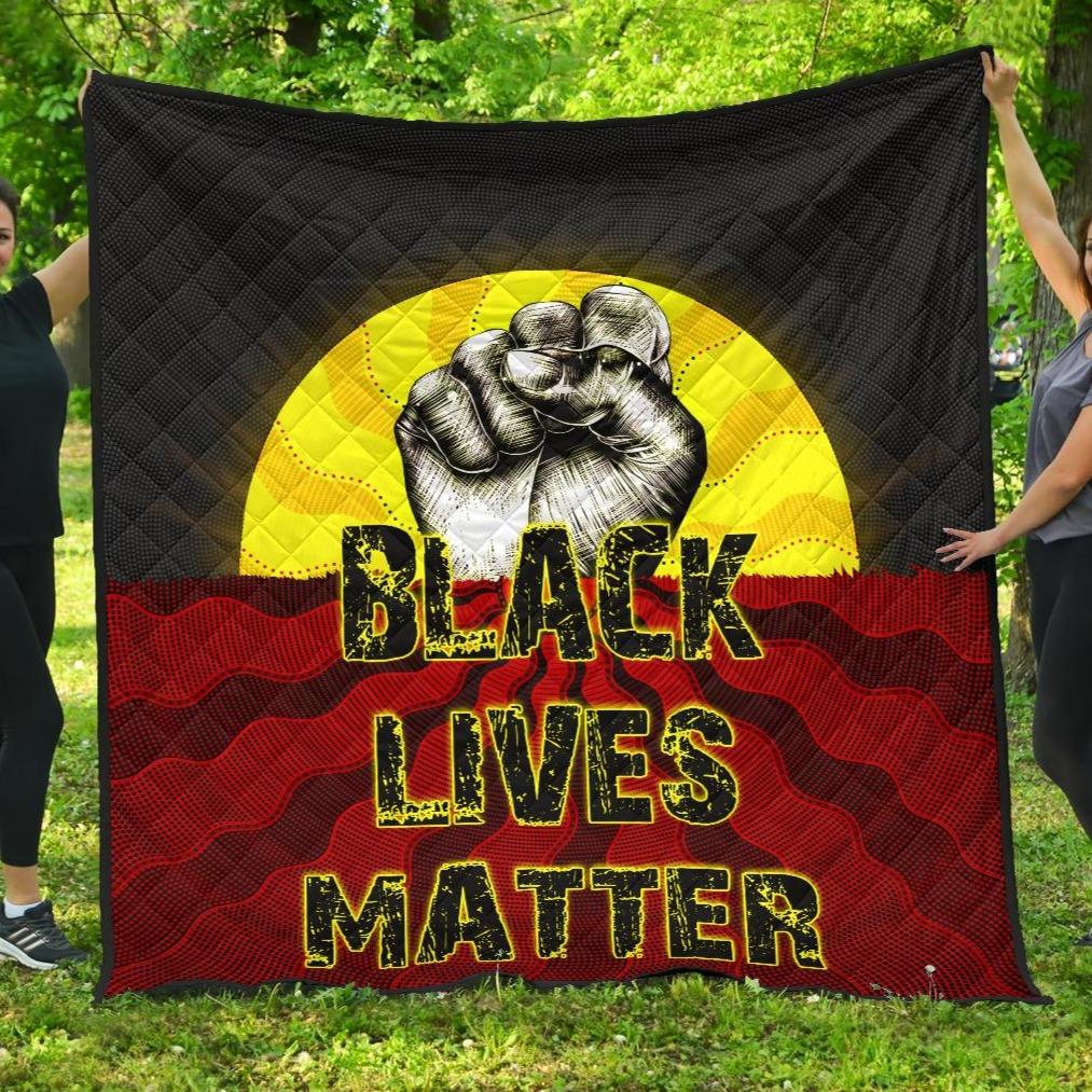Premium Quilt, Aboriginal Black Lives Matter Sun Dot Painting