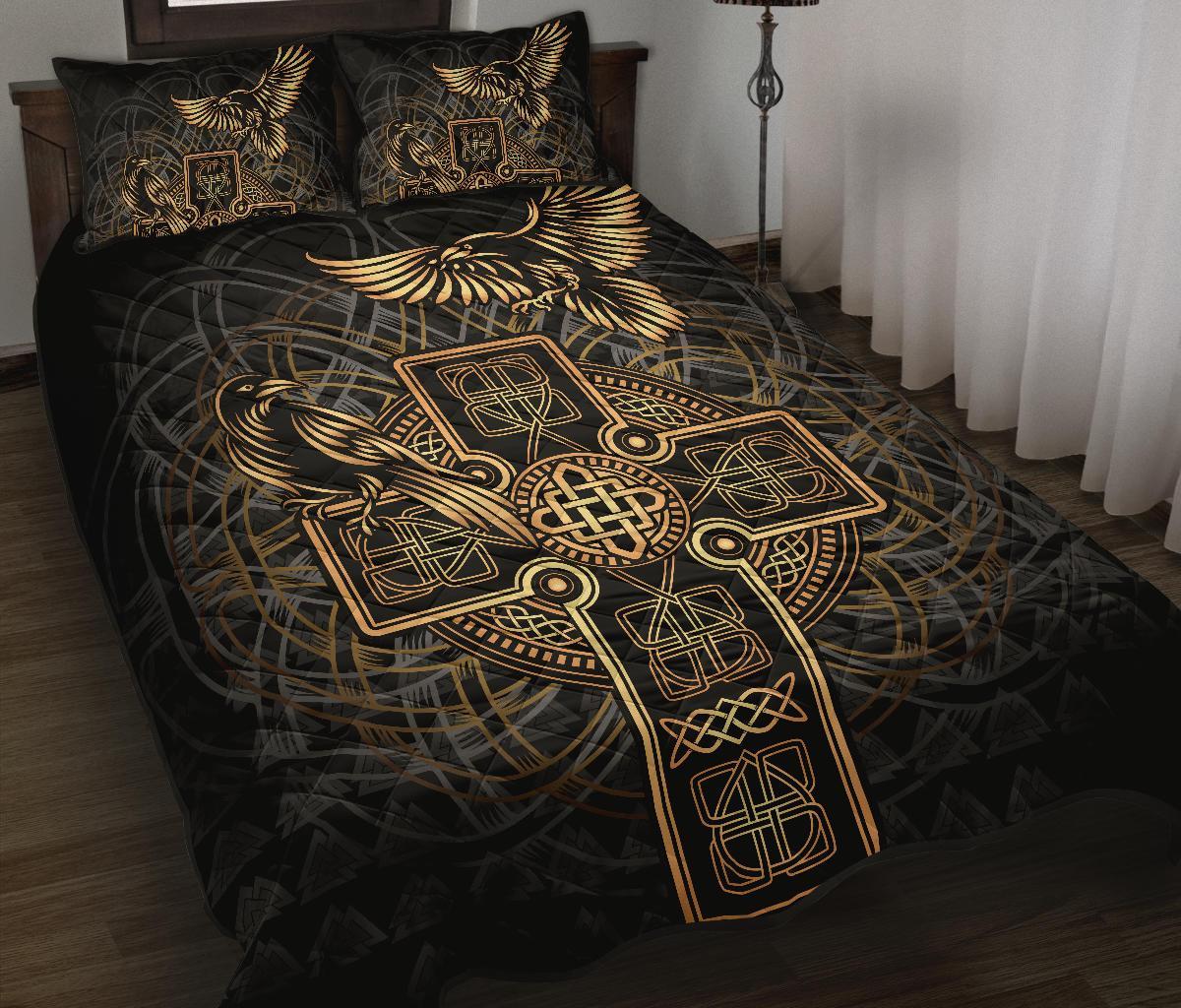 Viking Quilt Bedding Set Odin's Celtic Raven Tattoo