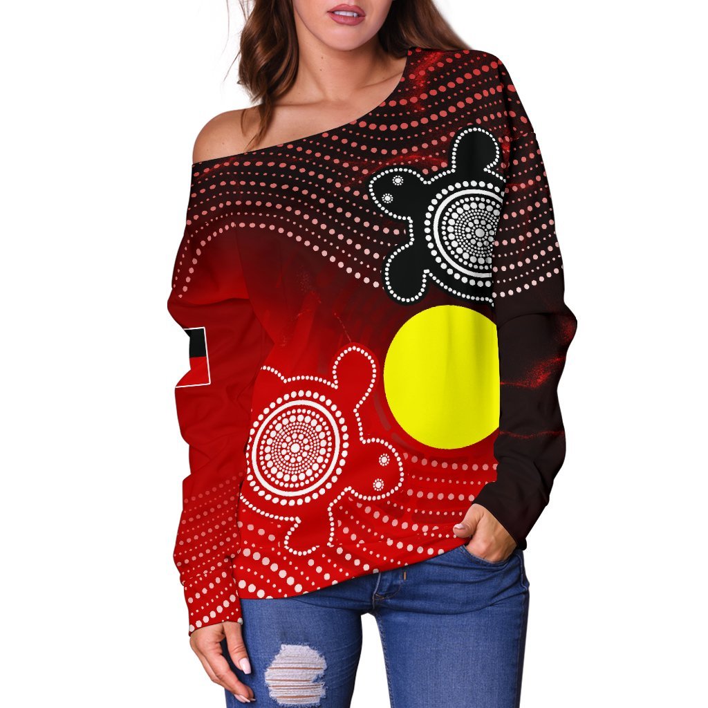 Aboriginal Women's Off Shoulder Sweater - Indigenous Circle Dot Painting Style