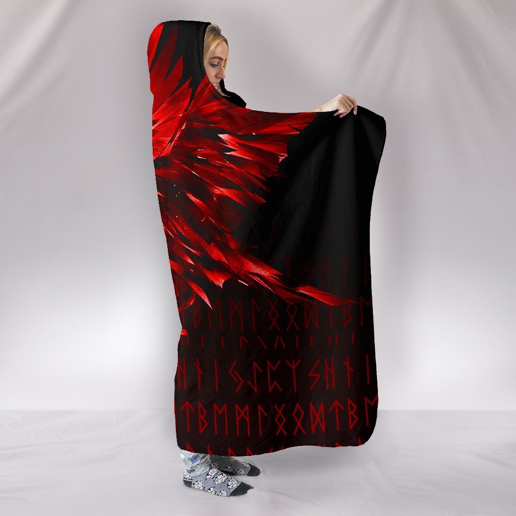 Viking Hooded Blanket The Raven Of Odin Rune Red