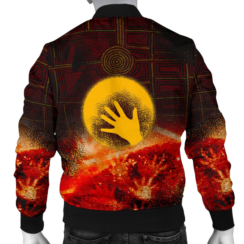 (Custom) Aboriginal Bomber Jacket - Indigenous Flag Hand Art