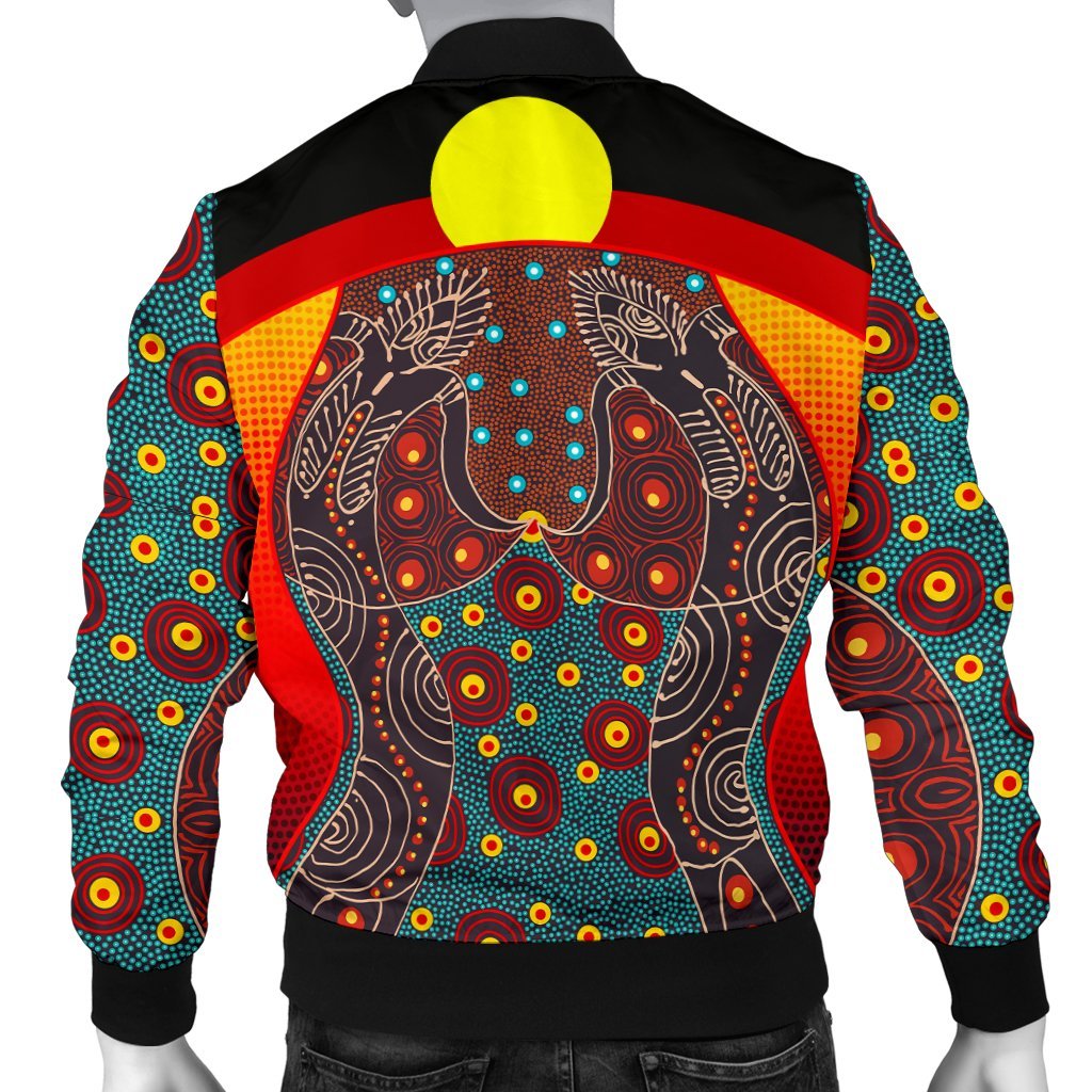 Men Bomber Jacket - Aboriginal Sublimation Dot Pattern Style (Red)