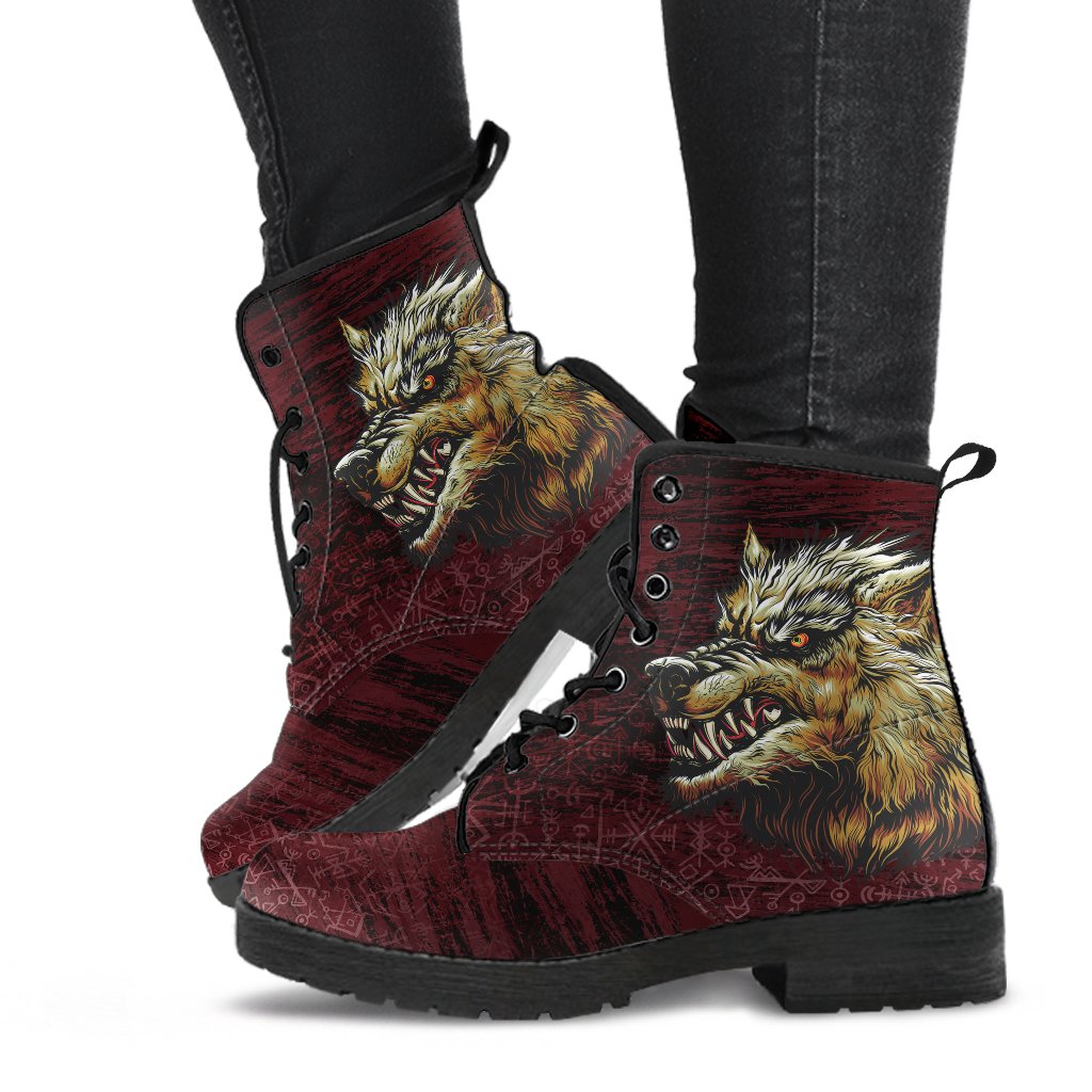 Viking Leather Boots Fenrir On The Blood Moon Background