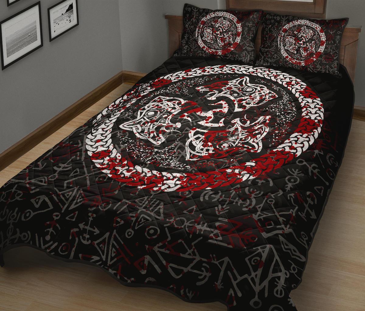 Viking Quilt Bedding Set Fierce Blood Wolf Symbol Of A Viking Nordic