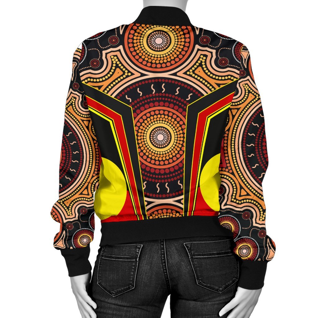 Women Bomber Jacket - Aboriginal With Dot Painting Art