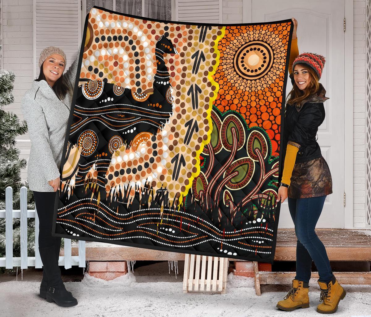 Aboriginal Premium Quilt - Indigenous Sun and Emu