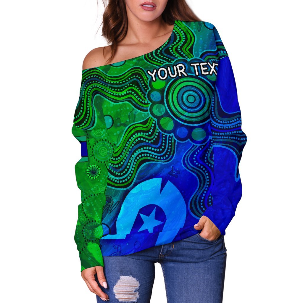 (Custom) Aboriginal Women's Off Shoulder Sweater, Torres Strait Islands Flag