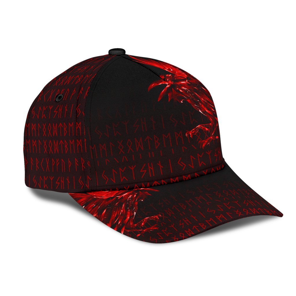 Viking Classic Cap The Raven Of Odin Rune Red