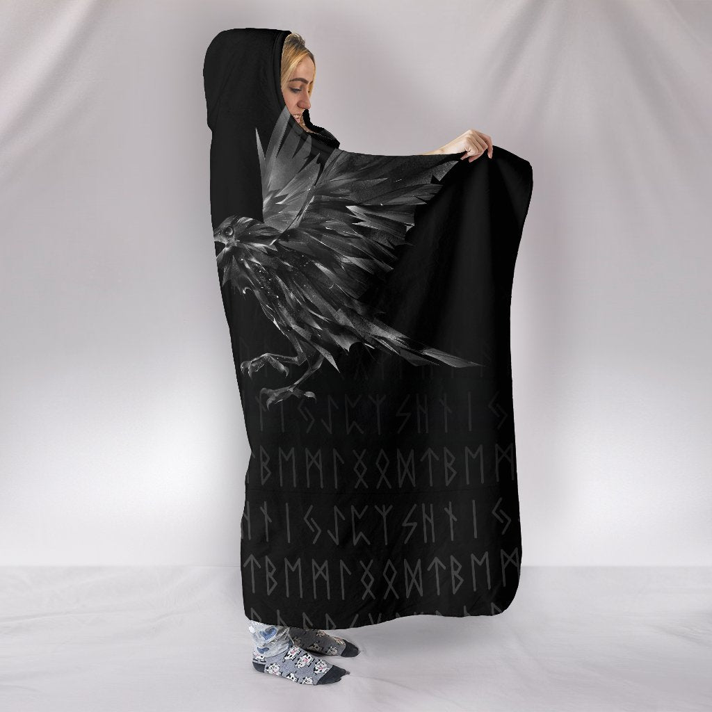 Viking Hooded Blanket Odin Huginn and Muninn Rune