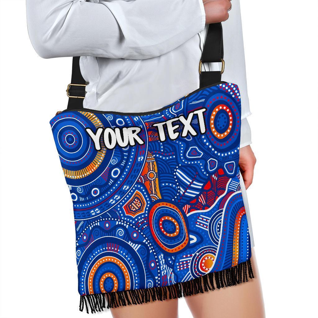 (Custom Text) Aboriginal Crossbody Boho Handbags - Indigenous Footprint Patterns Blue Color