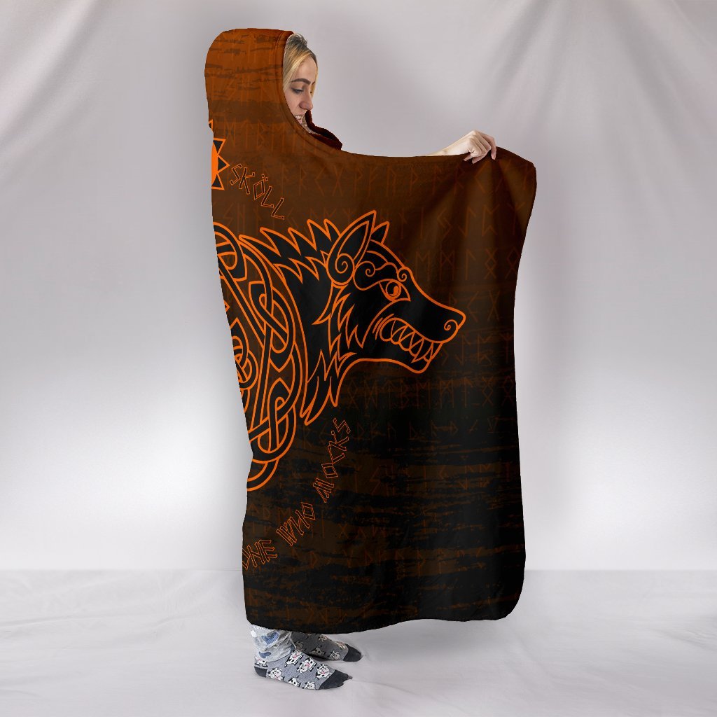 Viking Hooded Blanket Skoll And Hati Orange