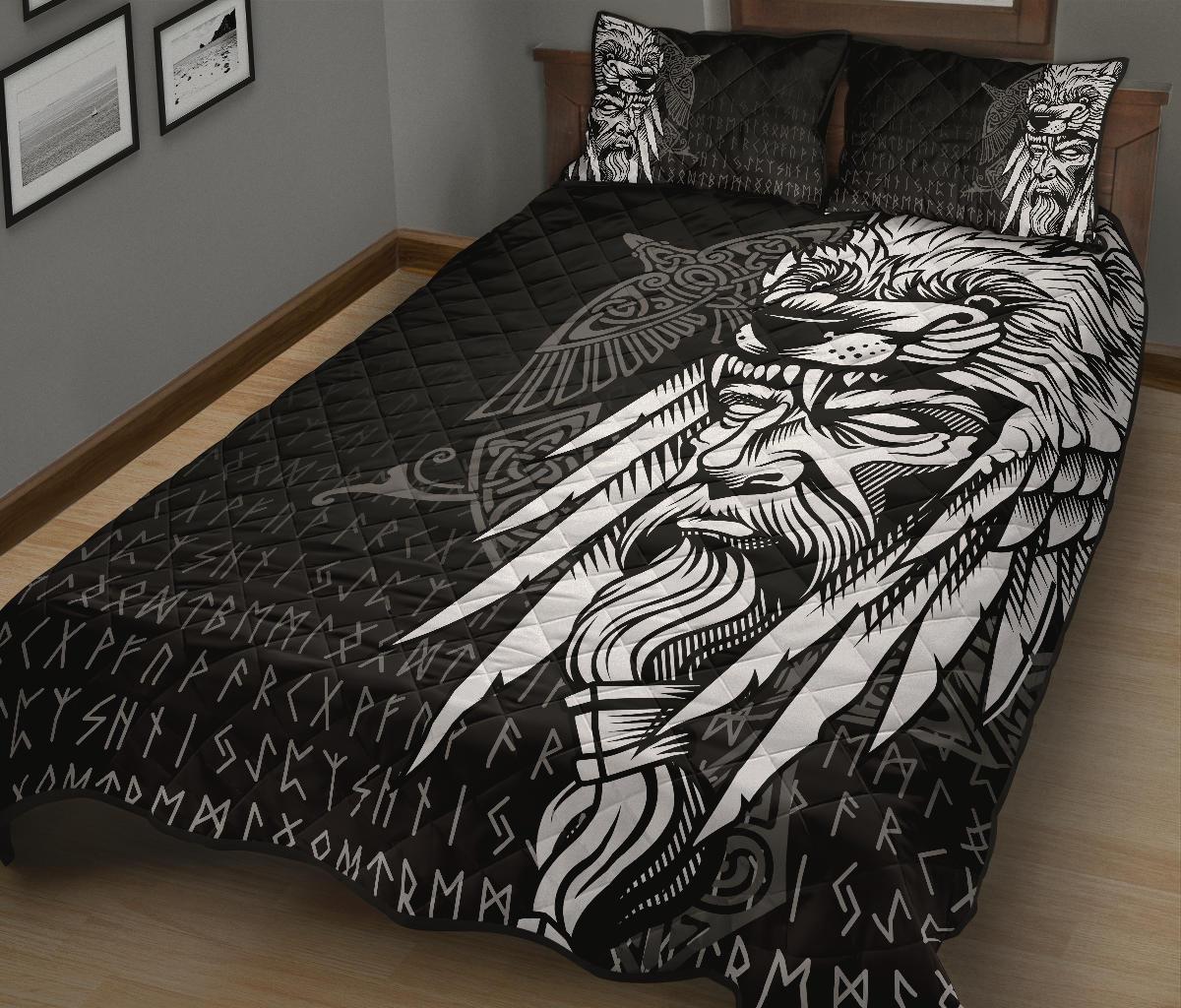 Viking Quilt Bedding Set Odin Raven and Fenrir on Hand