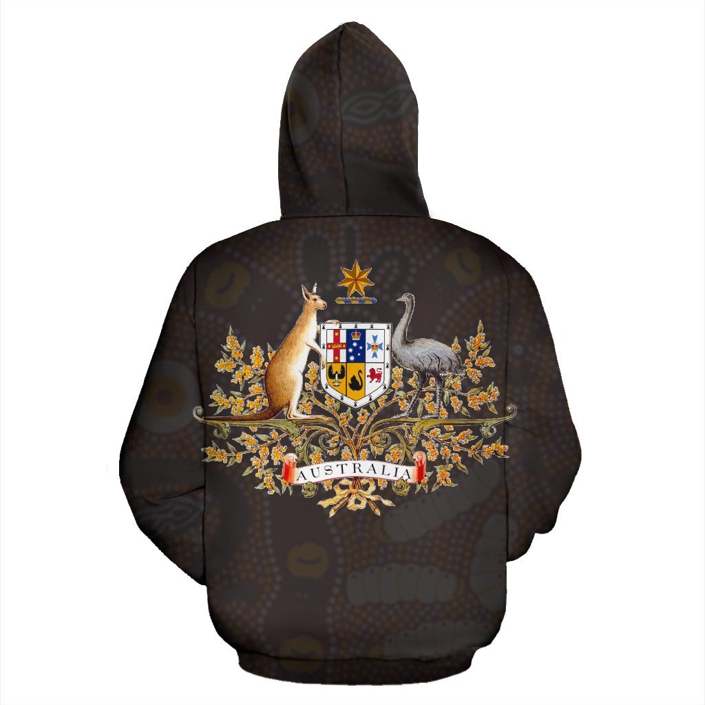 Aboriginal Hoodie - Australian Coat Of Arms Aussie Hoodie Dot Painting