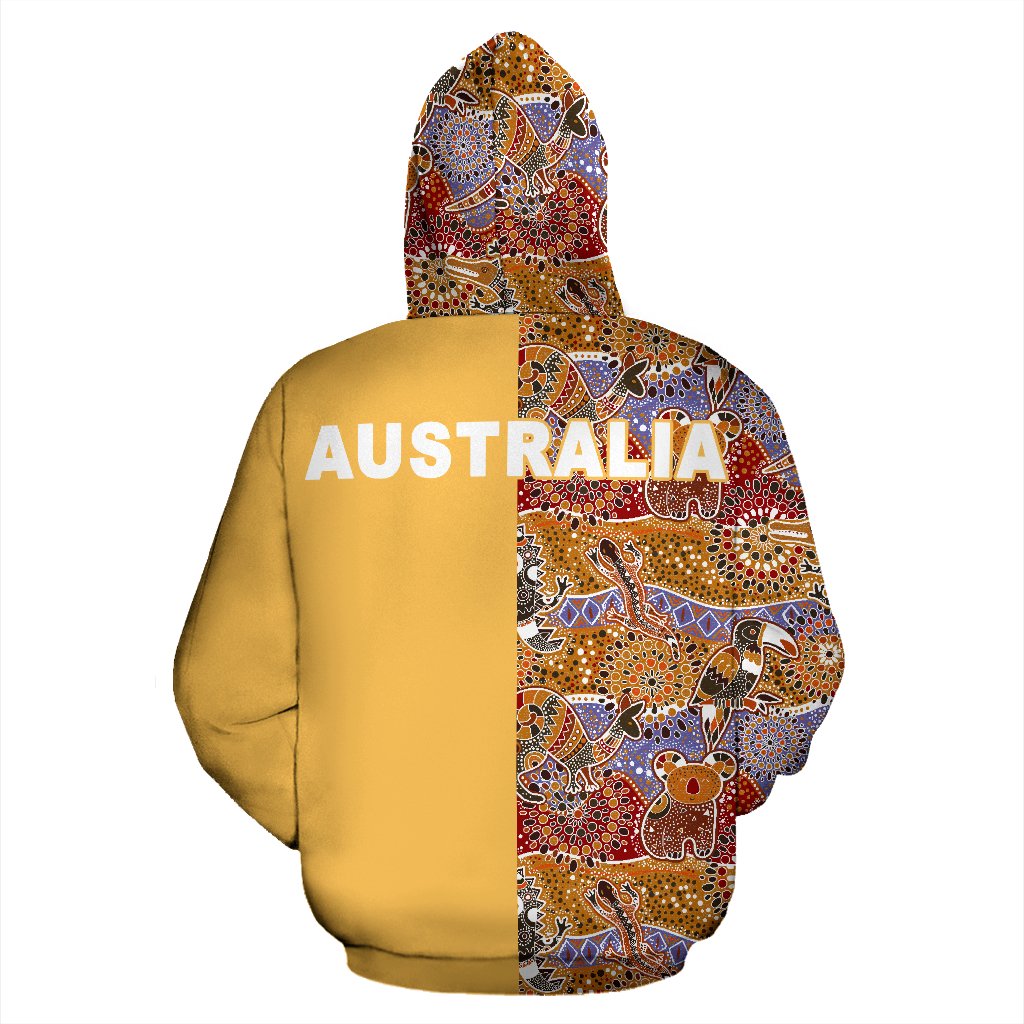 Aboriginal Zip Hoodie - Koala Lizard Kangaroo Symbol Australia