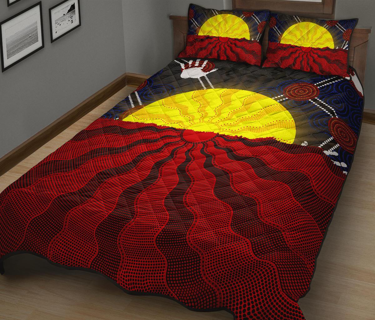Aboriginal Quilt Bed Set - Aboriginal Lives Matter Flag Sun Dot Painting