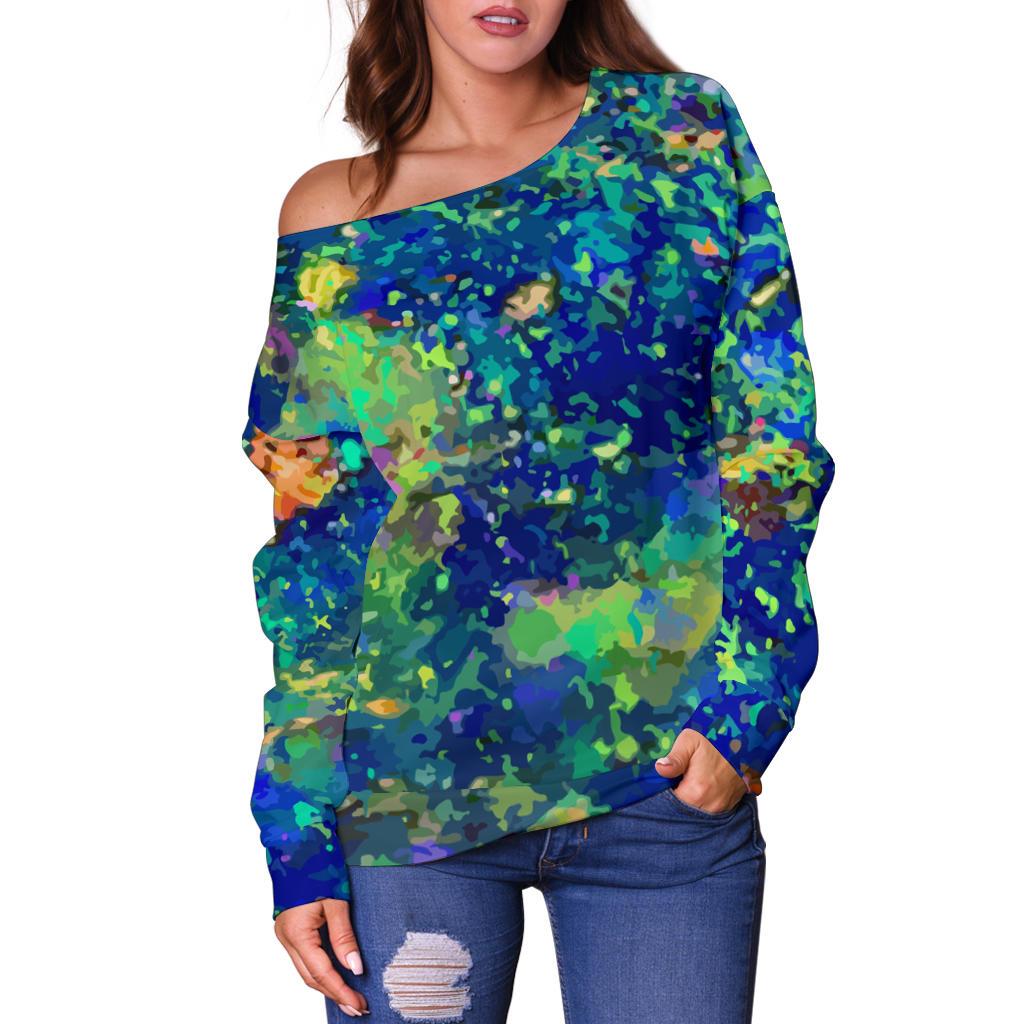 Australia Women's Off Shoulder Sweater - Opal Gemstone Sweater Color Art