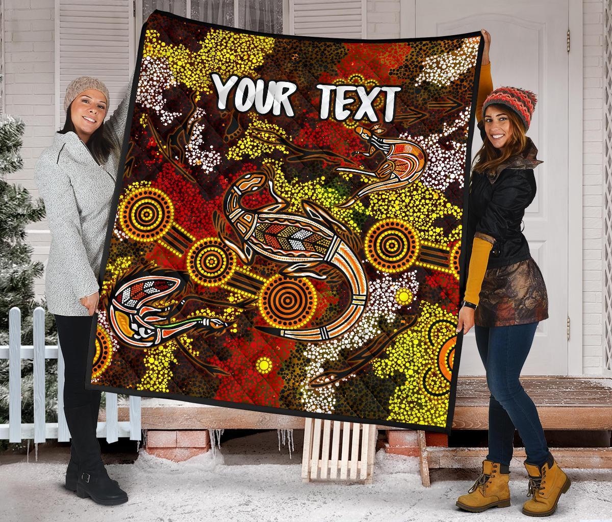 (Custom) Aboriginal Premium Quilt - Kangaroo and Lizard Dot Painting Art