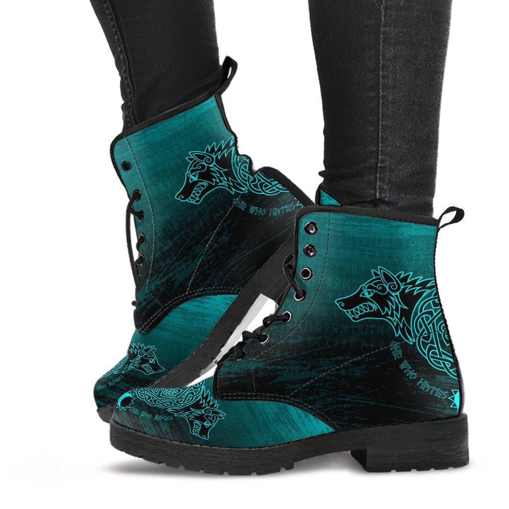 Viking Leather Boots Skoll And Hati Cyan